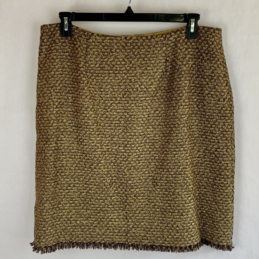 AZADEH San Francisco Couture Skirt XL Woven Brown Gold Tweed Office Academia